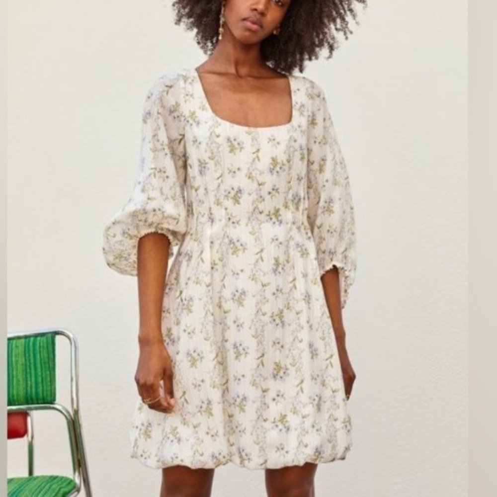 H&M x Brock collection floral bubble hem balloon sleeve designer mini dress m
